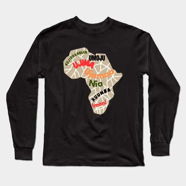 Kwanzaa African Continent Map  ( brown) Long Sleeve T-Shirt by H.E.R.  World 